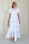 White Shoulder Ruffle Detailed and Drawstring Dress