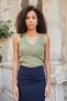Women's Lycra Stretchy Knitwear V-Neck Camisole Body Blouse-Khaki - 3