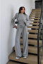 Gray Back-Tie Padded Blouse and Trousers Set - 5165 - 2