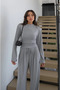 Gray Back-Tie Padded Blouse and Trousers Set - 5165 - 6