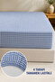Cotton Elastic Sheet 160X200 cm Double Size Gingham Patterned with Full Elastic on 4 Sides