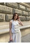 Women's Summer Ecru Trendy Model Lined Buttoned Vest & Belted Long Skirt Set Stylish Daily Comfortable Two-Piece Set 1205 - 4