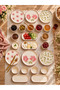Flora 14 Piece Breakfast Set Pink Floral Patterned Breakfast Presentation Serving Plate Set - 4