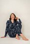 Women's Navy Blue Long-Sleeved Buttoned Shirt Pajama Set, Combed Cotton Modal Pajama Set, 50% Cotton 50% Modal - 2