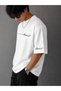 Stand Out Text Printed Oversize Unisex T-Shirt Minimal Typographic Sleeve Detail Crew Neck Short Sleeve Streetwear Tshirt - 2
