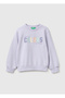 Girl's lavender embroidered long sleeve crew neck sweatshirt