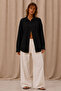 Breathable Regular Muslin Fabric Long Sleeve Collared Men's Shirt - Black - 2