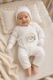 3 Piece 100% Cotton Muslin Ecru Mother's Lamb Printed Double Breasted Hospital Discharge Set 0-3 Months