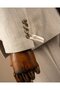 Slim Fit Double-Breasted Pointed Collar Linen Blend Striped Men's Suit Beige T20137-09 - 5