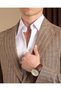 Slim Fit Men's Pointed Collar Bag Pocket Striped Linen Jacket Pants Suit Coffee T20101-03 - 2