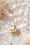 Ocean Pearl Pearl Starfish Model Covered Steel Necklace (Gold Color)