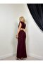 Women's Maxi Fish Cut Waistline Low-Cut Draped Evening Dress with Accessory Detail - 4