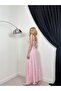 Women's Pink Maxi Dress with Strap Tie, Square Neck, Embroidered A-Line - 3