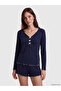 Lcw Dream Navy Blue V-Neck Polka Dot Women's Shorts Pajama Set