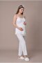 Women's Ecru Thin Strap Lace Maternity Pajama Set with Dressing Gown - 5