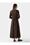 Brown Crew Neck Gathered Dress - 4