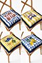 Mediterranean Ciao Bella and Lemon Fish Patterned 4-Piece Fringed Puffy Chair Cushion