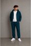 Unisex Design Petrol Blue Straight-Leg Baggy Sweatpants White Crew Neck Sweatshirt Petrol Blue Zip-Up Cardigan 3-Piece Set - 3