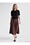 Brown Elastic Waist Poplin Flared Skirt