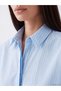 Lcwaikiki Classic Blue Striped Lace-Up Oversize Women's Shirt - 3