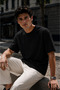 Men's Black Mercerized Interlock Fabric Oversize T-Shirt - 5