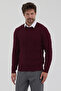 Pales Men's Burgundy Hair Braided 100% Cotton Crew Neck Sweater