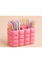 Makeup Organizer Pen Holder 3 Compartments Cosmetic Brush Organizer Desktop Organizer Pink