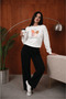 Women's 2 Cor Butterfly Printed Comfortable Fit Crew Neck White Sweatshirt