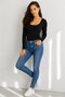 Women's U-Neck Long Sleeve Stretchy Basic Blouse – Black