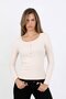 Women's Ivory Long Sleeve Ribbed Buttoned Basic Knitted Blouse - H6162