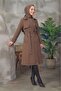 Women's Hijab Below Knee Lined Degaje Collar Linen Fabric Slit Trench Coat Milk Coffee - 4