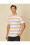 Men Beige And White Striped T Shirt