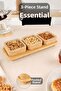 3-Piece Square Bamboo Snack Bowl with Stand - Coffee Side Serving Bowl with Lid Bamboo Bowl Breakfast Serving Bowl