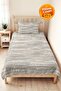 Gray Beige Geometric Youth Room Single Pique Set-Modern Striped 160X220 cm Quilted Bedspread