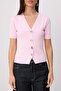 Pembe Düğme Detaylı V Yaka Triko Bluz TWOSS26BZ00129 - 3