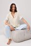 Ekru-Mavi %100 Pamuklu Fırfır Detaylı Örme Pijama Takımı THMSS24PT00223