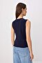 Navy Blue Regular/Normal Fit Degaje Collar Sleeveless Lace Detailed Stretchy Knitted Blouse Twoss26Bz00826 - 4