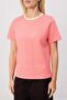 Pembe Çizgili Regular Bisiklet Yaka Standart Kol Kısa İnterlok Örme T-Shirt TWOSS26TS00067 - 3