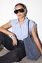 Blue Shoulder Gathered Belted Striped Shirt Tdrss26Go00119 - 2