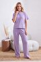 Lila Bel Bağlama Detaylı Waffle Örme Pijama Takımı THMAW26PT00050
