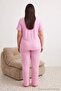 Pembe Çıtçıtlı Pointel Örme Büyük Beden Pijama Takımı TBBAW27AI00038 - 4