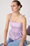 Lila Pamuklu Poplin Fitted Detaylı Askılı Gipeli Esnek Örme Bluz TWOSS24BZ00393 - 2
