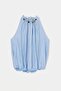 Blue Halter Neck Blouse with Bead Accessories and Elastic Waist Tdrss26Bz00127 - 4