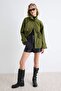 Haki Bel Bağlamalı Dik Yaka Oversize Midi Trençkot TWOAW27TR00026 - 2