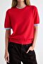 Wardrobe Essentials Kırmıxı Renk Bloklu Bisiklet Yaka Triko Bluz TWOSS26BZ00133 - 3