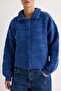 Blue Soft Textured Polo Collar Knitwear Cardigan Twoaw27Hi00132 - 3