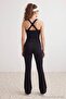 Siyah Soft Fırçalı Kumaş Örme Spor Üst/Bluz THMAW27BZ00002 - 4