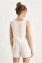 Women's White Thick Strap Blouse Elastic Waist Pocket Detailed Shorts Muslin Set 3310 60283414 - 5