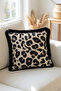 Black Tasseled, Leopard Pattern, Decorative 43x43cm Square Throw Pillow Cover - 2