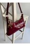 Patent Leather Baguette Model Hand and Women's Shoulder Bag Claret Red Charm Included - 3